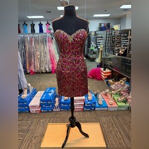 PRECIOUS FORMALS PINK & GOLD SHORT DRESS FORMAL PAGEANT GOWN